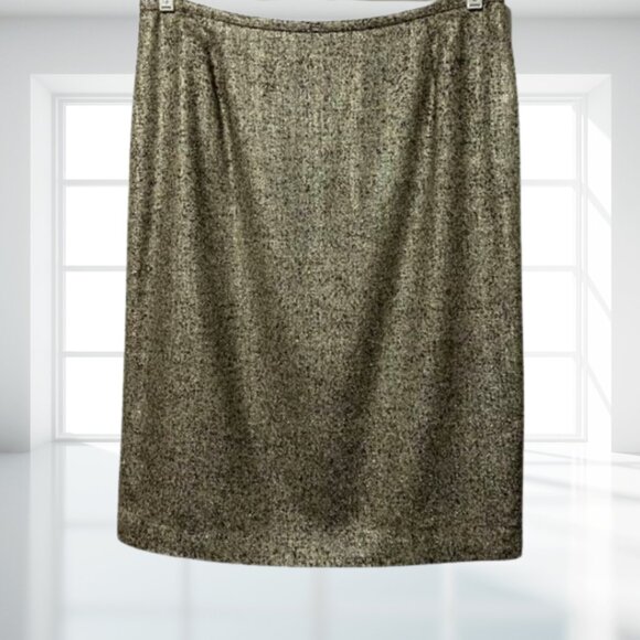 Lafayette 148 New York Size 16 Black Gold Sparkle Knit Pencil Skirt Career - Picture 2 of 9